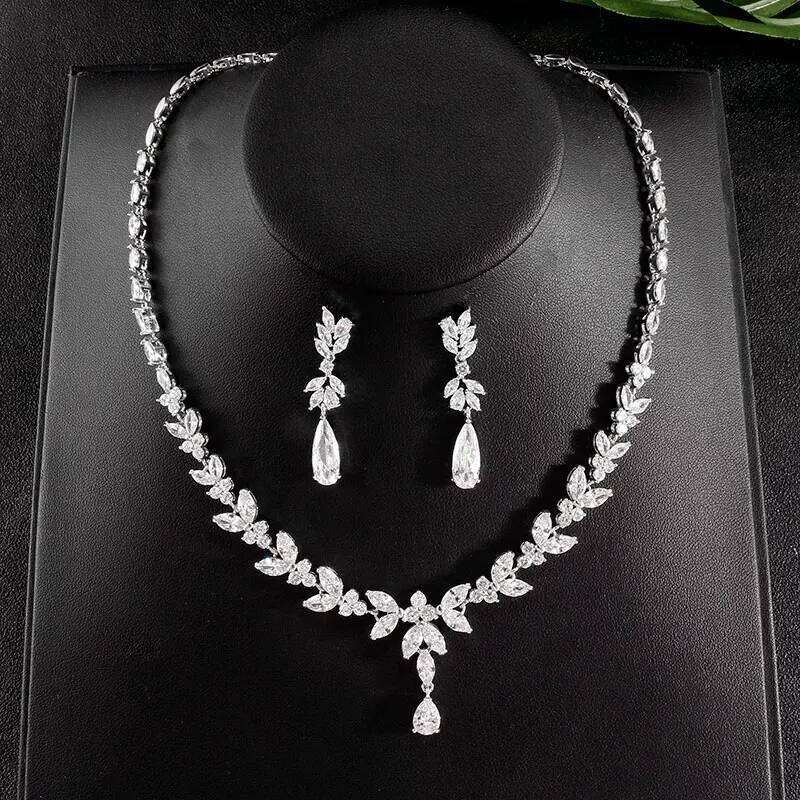 ZAKOL Brand Luxury Cubic Zirconia Dangle Earrings Necklace Elegant Gorgeous CZ Wedding Banquet Party Jewelry Set