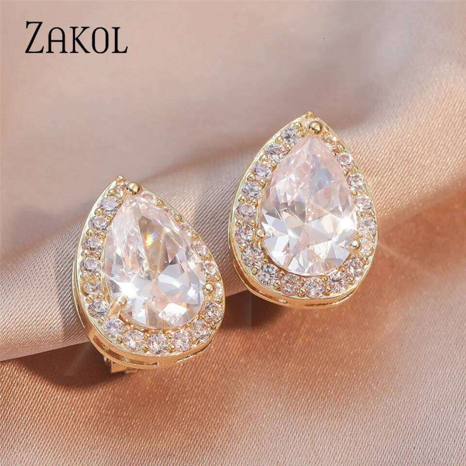 ZAKOL Classic Silver Color Water Drop Cubic Zircon Stud Earrings for Women Crystal Bridal Wedding Party Jewelry Aretes