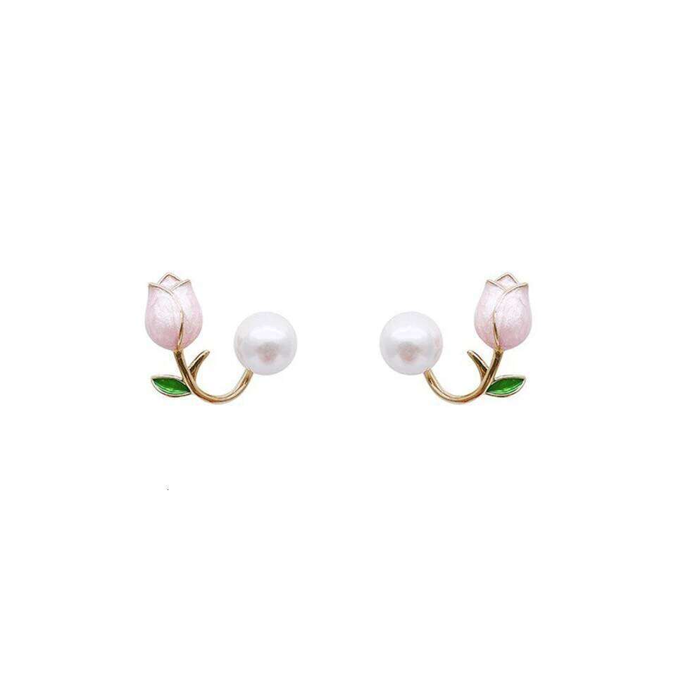 ZAKOL Fresh Rose Stud with Imitation Pearl Sweet Pink Tulip Earrings Exquisite New Accessories for Women Trendy Jewelry
