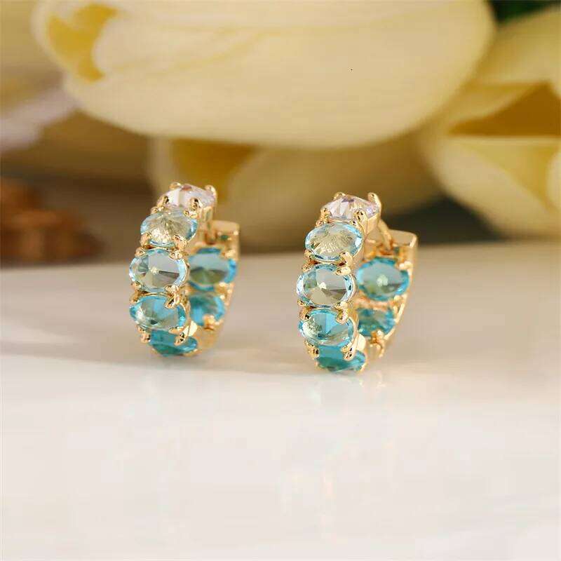 ZAKOL Fashion Shiny Lake Zircon CC Hoop Earrings for Women Elegant Gradient Blue Oval Crystal Earring Jewelry Gift