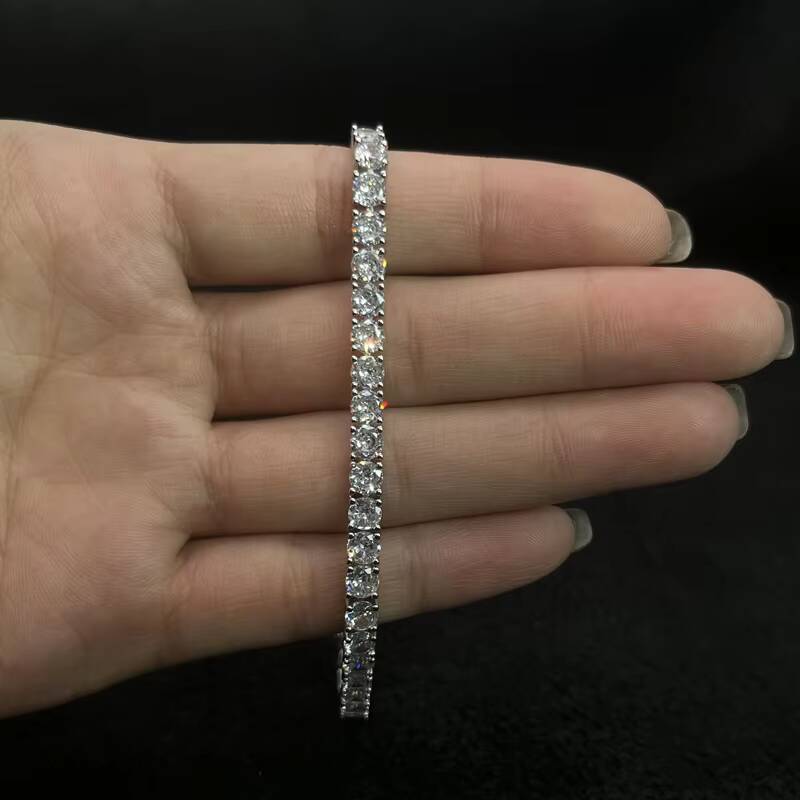 Womens Classic Moissanite Tennis Chain Link Bracelet 4mm Double-Sided Clasp Third Party Sterling Silver Plated Brilliant Cut