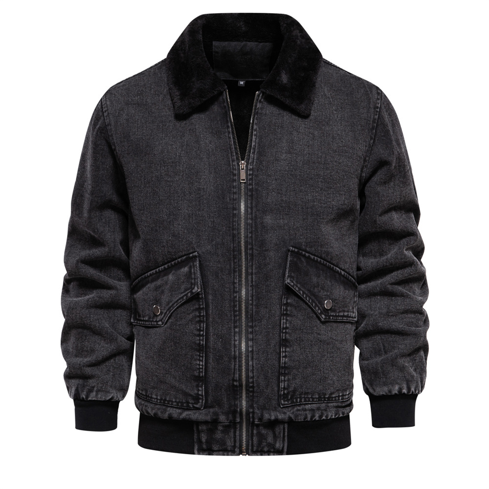 WOZK autumn and winter new men's velvet denim jacket jacket, casual quality washed denim top designer