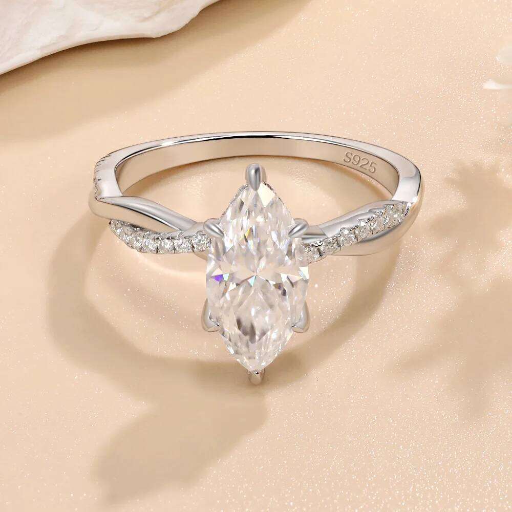 2ct D Color Moissanite Ring For Women 925 Sterling Silver with White Gold Plated Lab Diamond Engagement Wedding Band Jewelry 9a7