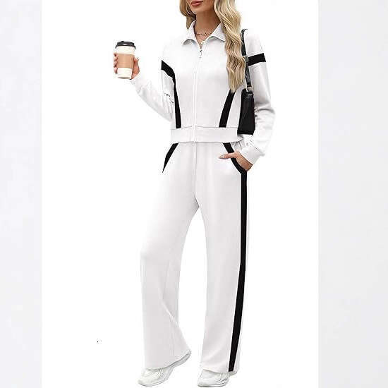 European and American Amazon New Women's Fashion Casual Long Sleeve Striped Patchwork Sports Two-Piece Set