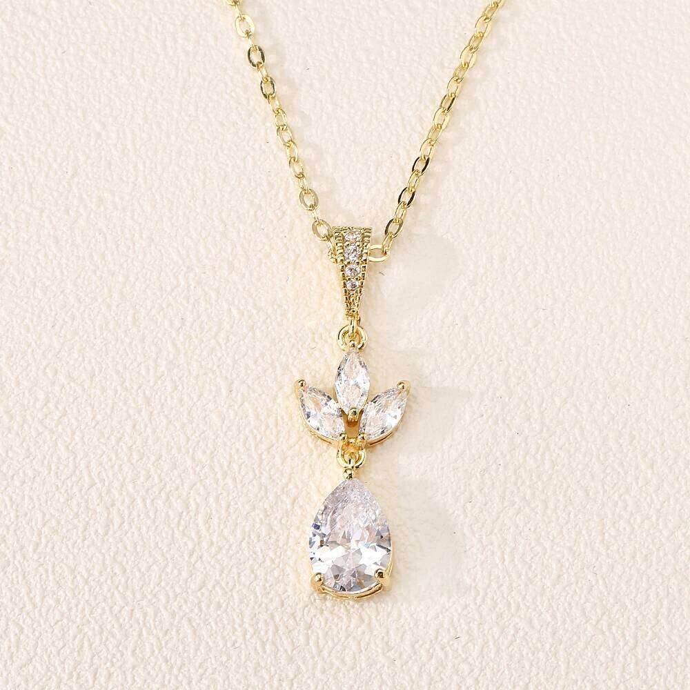 ZAKOL Classic Water Drop Shaped Earrings Necklace for Women Light Luxury Micro Inlaid Zircon Bridal Jewelry Gift