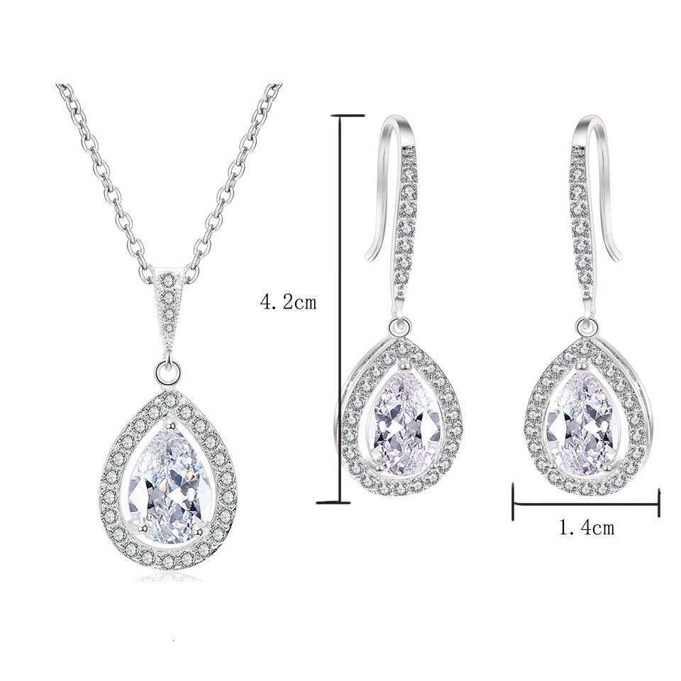 ZAKOL Brand AAA Cubic Zirconia Water Drop Dangle Earrings Fashion Bridal Wedding Party Jewelry Set Gift