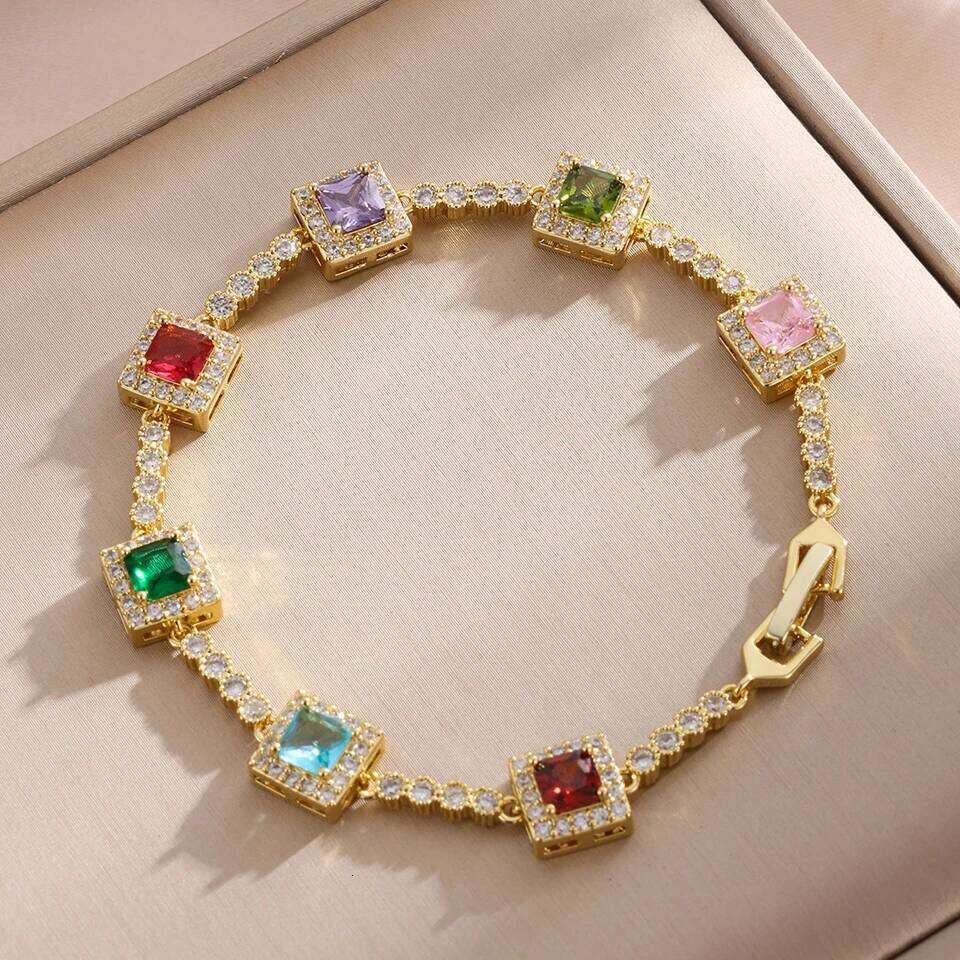 ZAKOL Luxury Rainbow Square Zircon Tennis Bracelet Buling AAA Colorful Zirconia CZ Party Jewelry 2025 New Gift