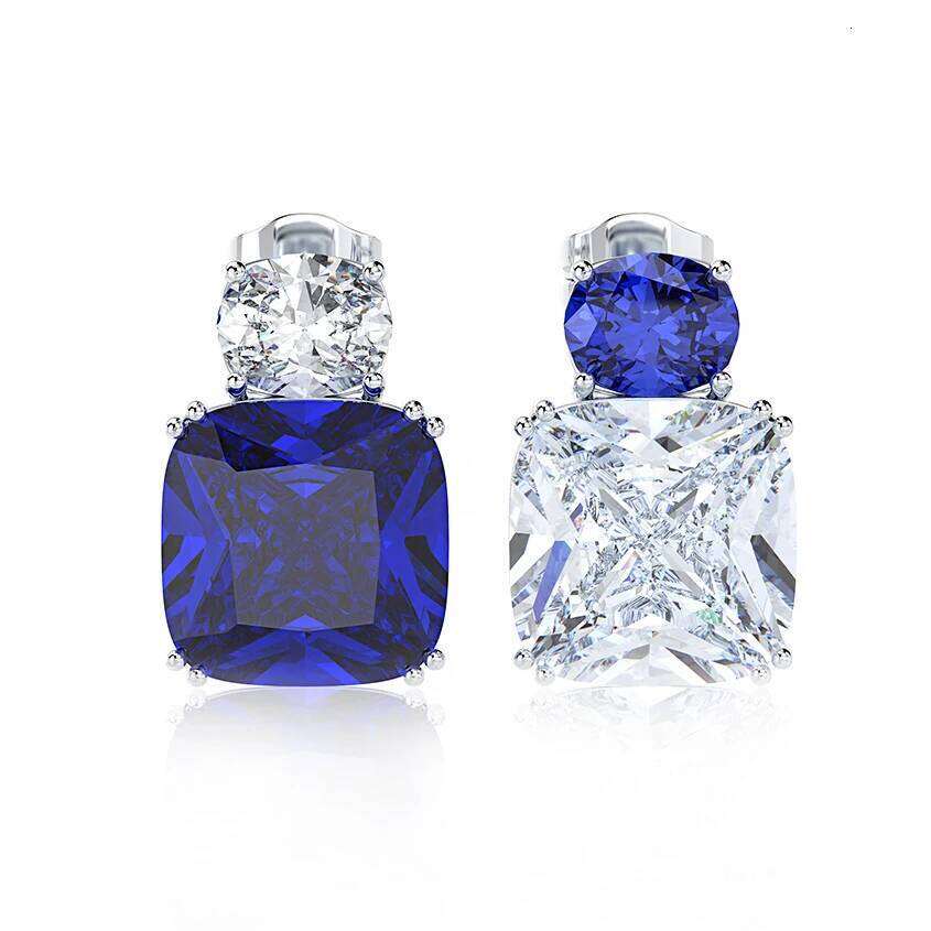ZAKOL Exquisite Round Square Blue Zircon Stone Asymmetric Stud Earrings for Women Simple Couple Jewelry Gift Wholesale