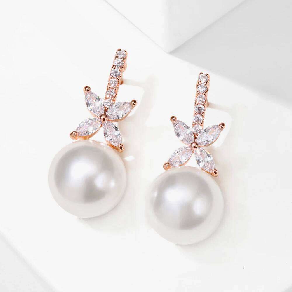 ZAKOL 2 Pcs Exquisite Zircon Imitation Pearl Earrings for Women Bridal Elegant Sparkling Crystal Charm Wedding Jewelry