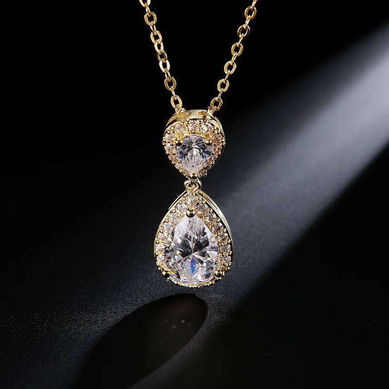ZAKOL Classic Water Drop AAA Cubic Zirconia Pendant Necklace for Women Aesthetic Luxury Trendy Wedding Jewelry