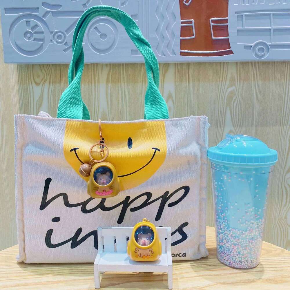 ZAKOL Creative Kapibala Luminous Keychain Cute Cartoon Space Capsule Capybara Keyring Bag Pendant Trinket Accessories Gift