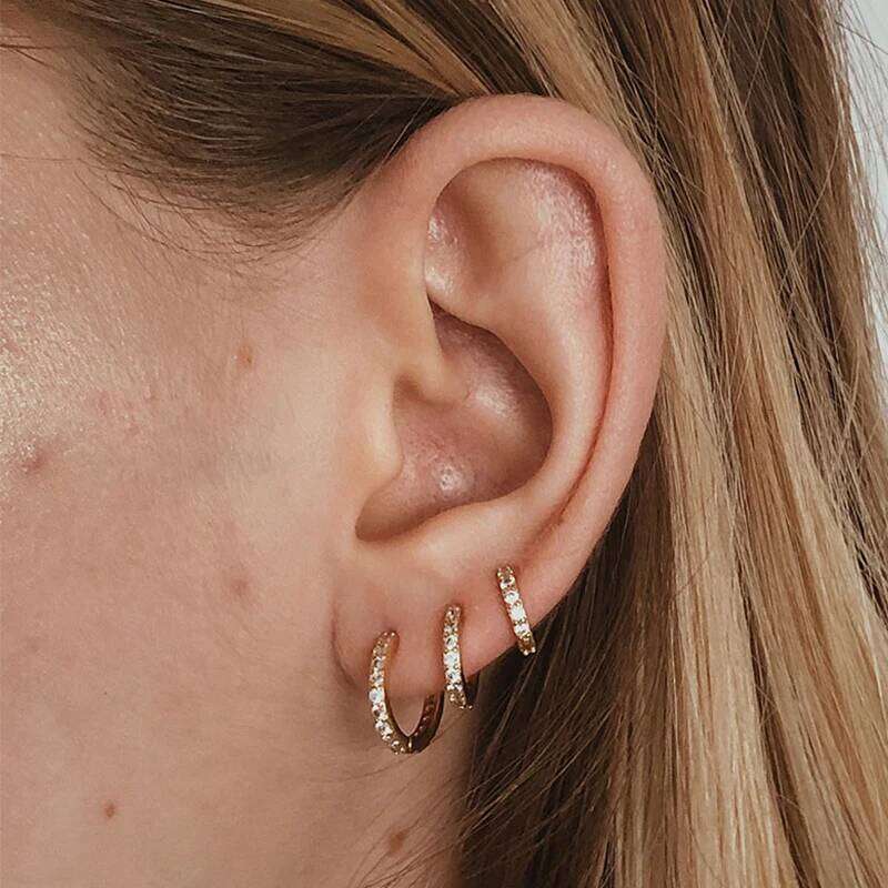 1 Pair Minimal Exquisite Hoop Crystal Zirconia Small Huggie Thin Cartilage Earring For Women Helix Tragus Piercing Jewelry