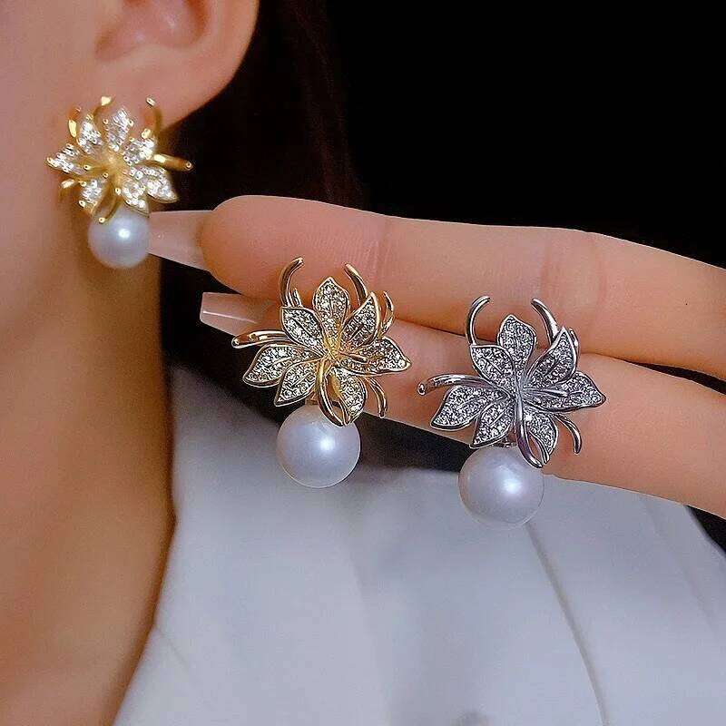 ZAKOL Gorgeous Flower Imitation Pearl Earrings for Women Luxury Inlaid Sparkling Zircon CZ Wedding Jewelry Wholesale