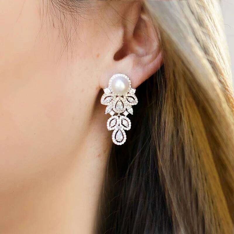 ZAKOL Elegant Shiny Leaf Zircon Dangle Earrings for Women Bridal Ear Accessories Luxury Wedding Party Jewelry Gifts