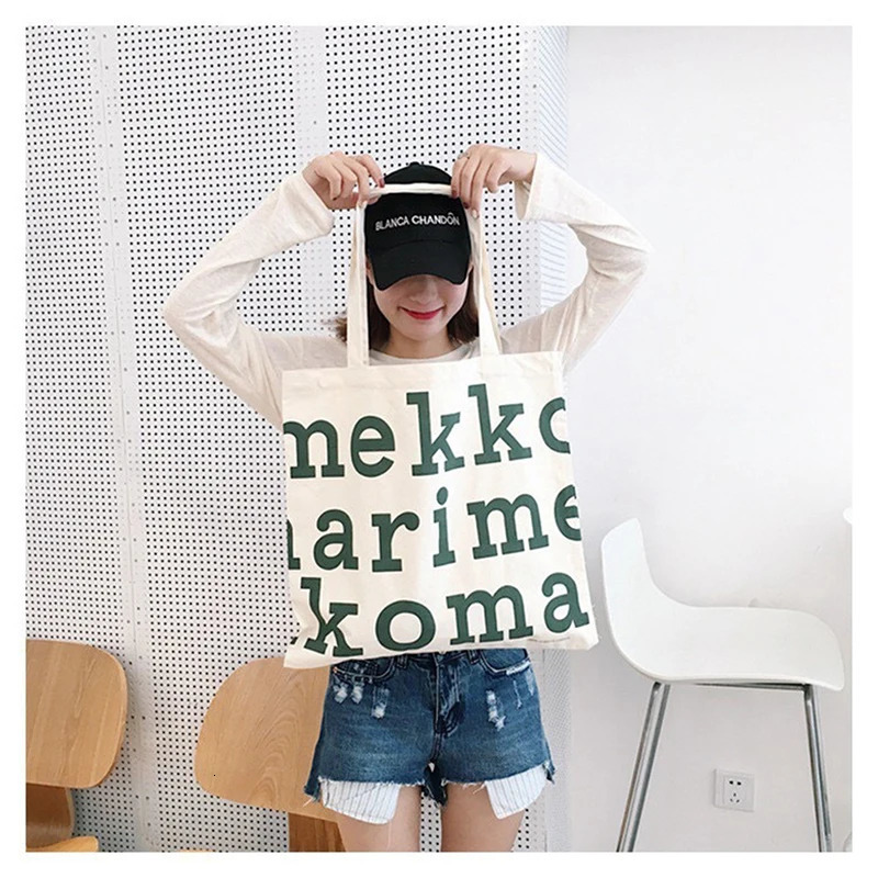 Womens Large Capacity Shoulder Bag - Canvas Harajuku Style with Letter Print and Zipper Closure 251225