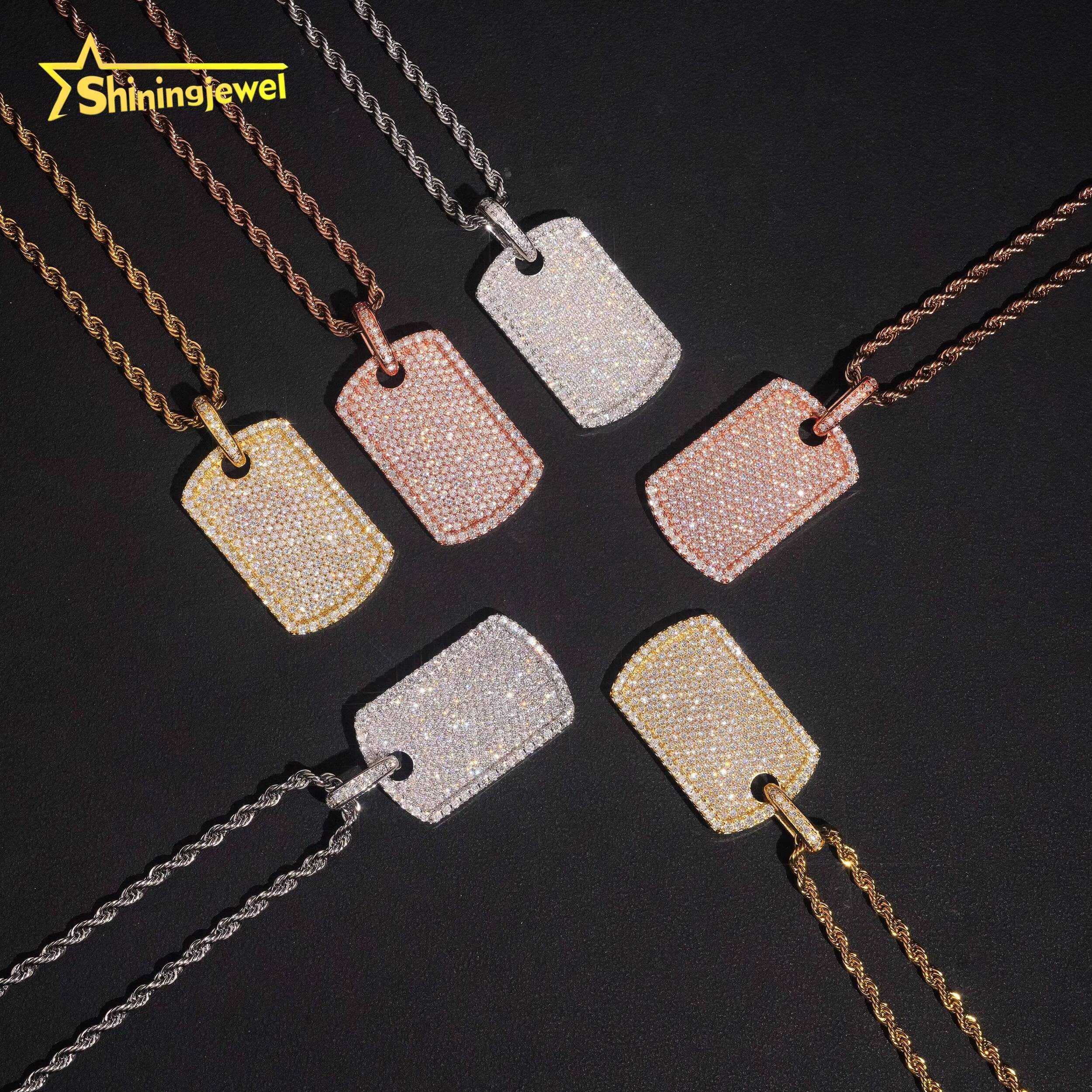 Hot Sale Rectangle Tag Moissanite Pendant 925 Sterling Silver Gold Plated Hip Hop Iced Out Sparkling Moissanite Diamond Pendant
