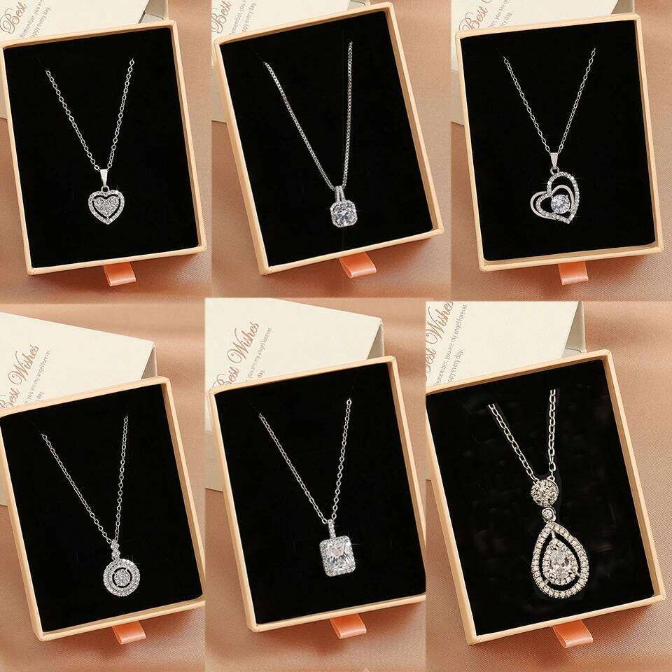 ZAKOL Simple Geometric Crystal White Zircon Pendant Necklace For Women Silver-Color Wedding Party Jewelry Gift With Box