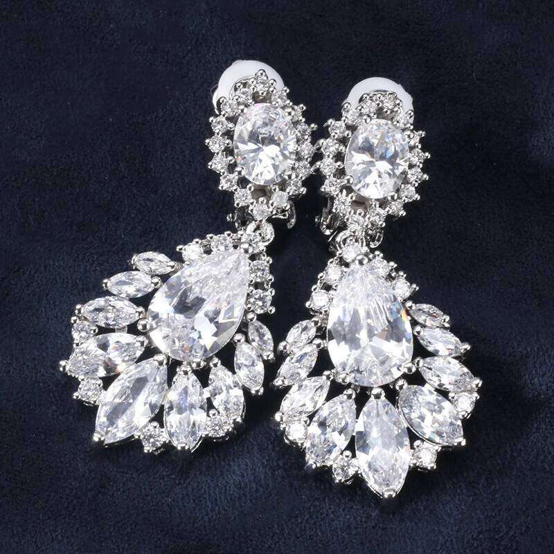 Fashion AAA Cubic Zirconia Chandelier Dangle Drop Earrings White Gold Color Crystal CZ Wedding Party Jewelry for Women