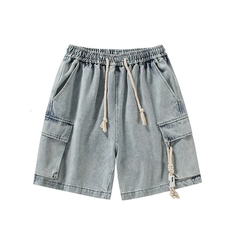 Washed Work Jeans Shorts Mens Summer Straight Trousers Hip-hop Retro Casual Five Trousers Elastic Waist Shorts 251223