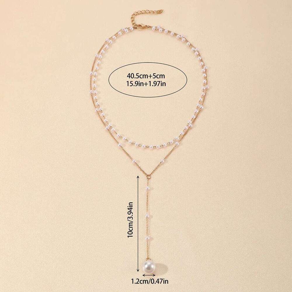 ZAKOL Korean Fashion Imitation Pearl Double Layered Choker Big Ball Bead Pendant Tassel Necklace Women's Sexy Party Body Jewelry