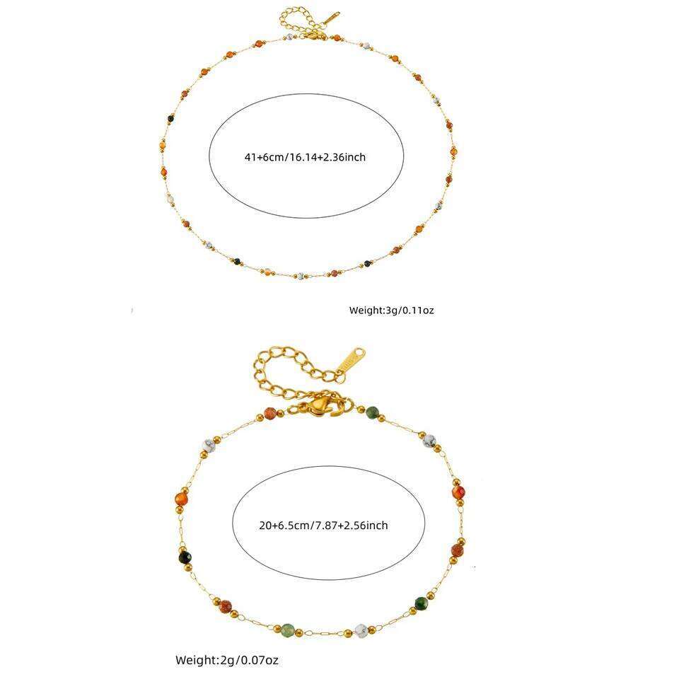 ZAKOL 316L Stainless Steel Natural Colored Beads Necklace Bracelet Bohemian Trend Non-fading Colorful Jewelry Set Gift