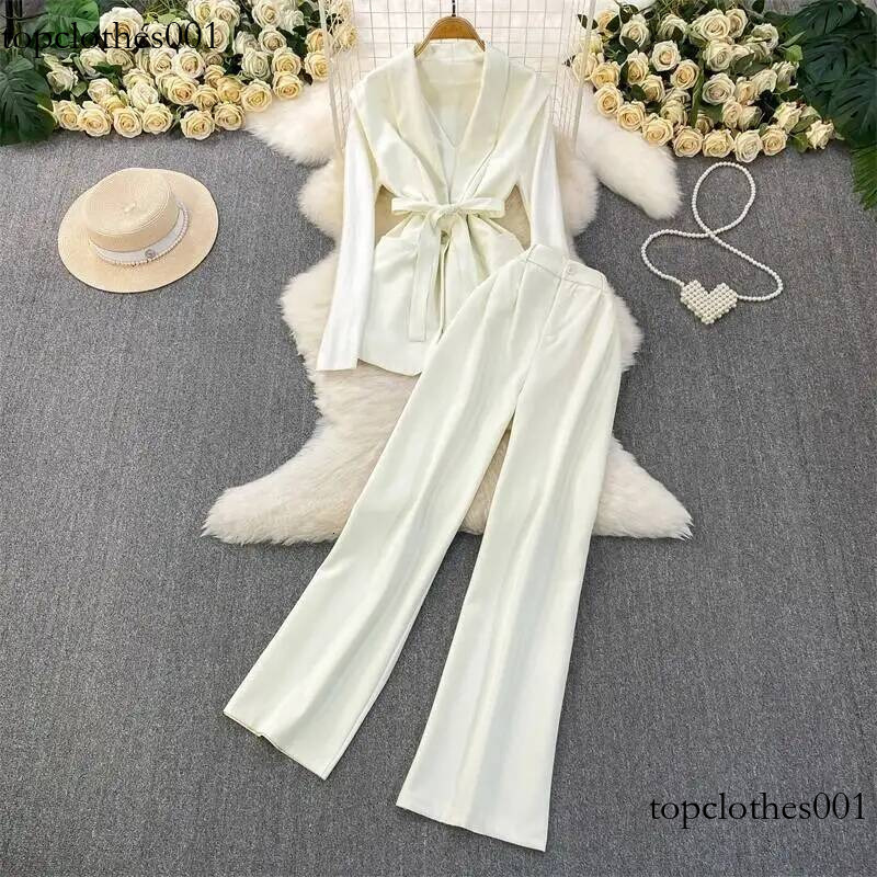 XFPV Korean Style 3 Piece Set For Women Autumn New Long Sleeves Knitted Sweater Loose Blazer Vest + High Waist Wide Leg Jeans