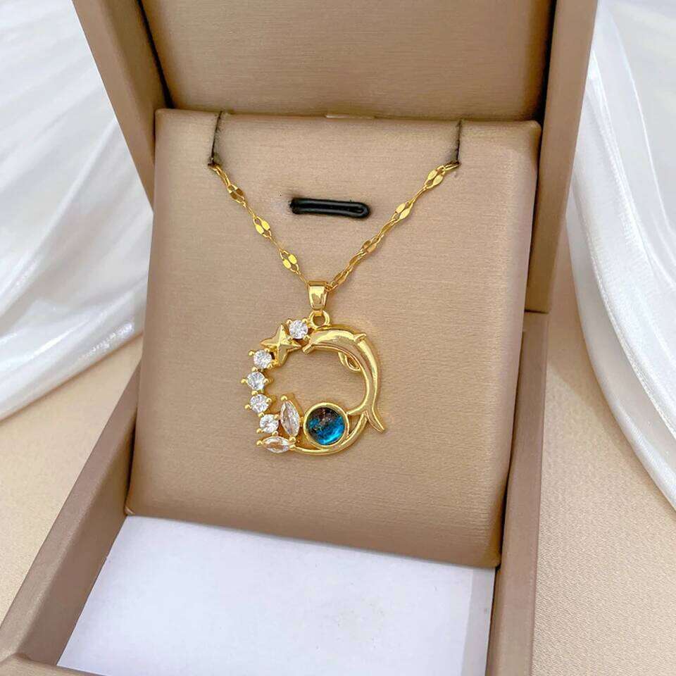 ZAKOL Delicate Fish Planet Inlaid Zircon Pendant Necklace for Women Girls Female Anniversary Birthday Jewelry Gift