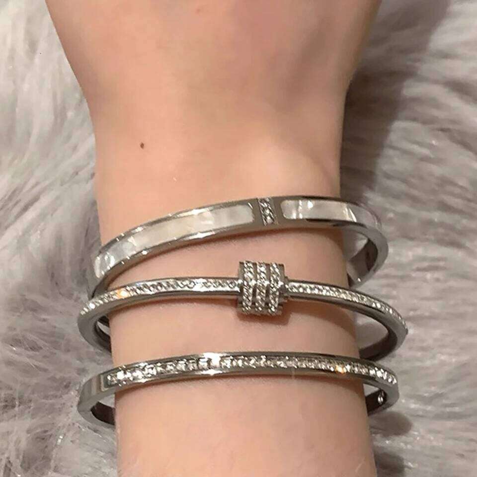 ZAKOL 3pcs Classic Sparkling Zircon Gypsophila Stainless Steel Bracelet Set for Women Exquisite Fashion Stackable Jewelry