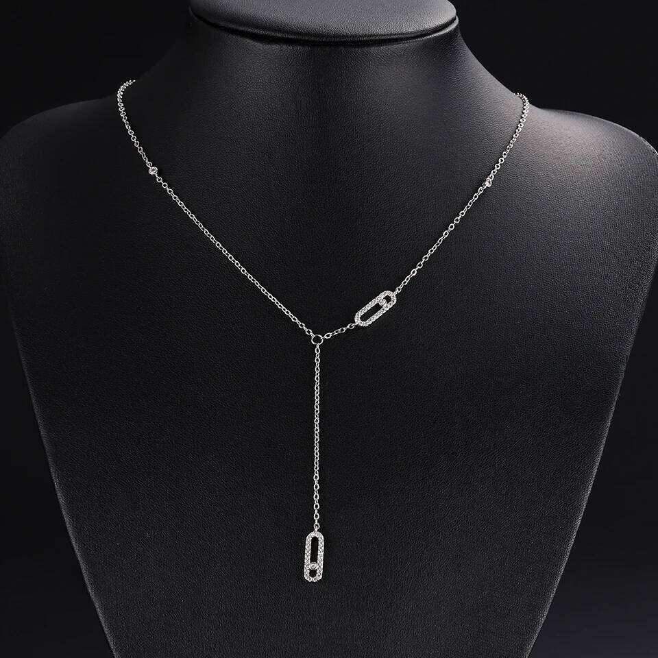 ZAKOL Luxury Saudi Style Hollow Rectangle Round Zircon Long Pendant Necklace for Women Ins Fashion Paperclip Design Jewelry