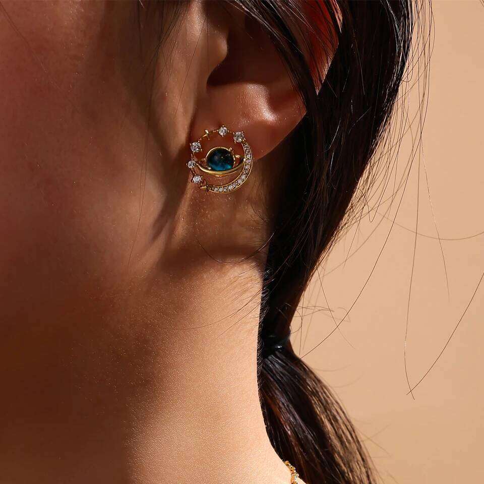ZAKOL New Universe Planet Shiny Zircon Stud Earrings for Women Korean Fashion Aesthetic Jewelry Ear Accessories