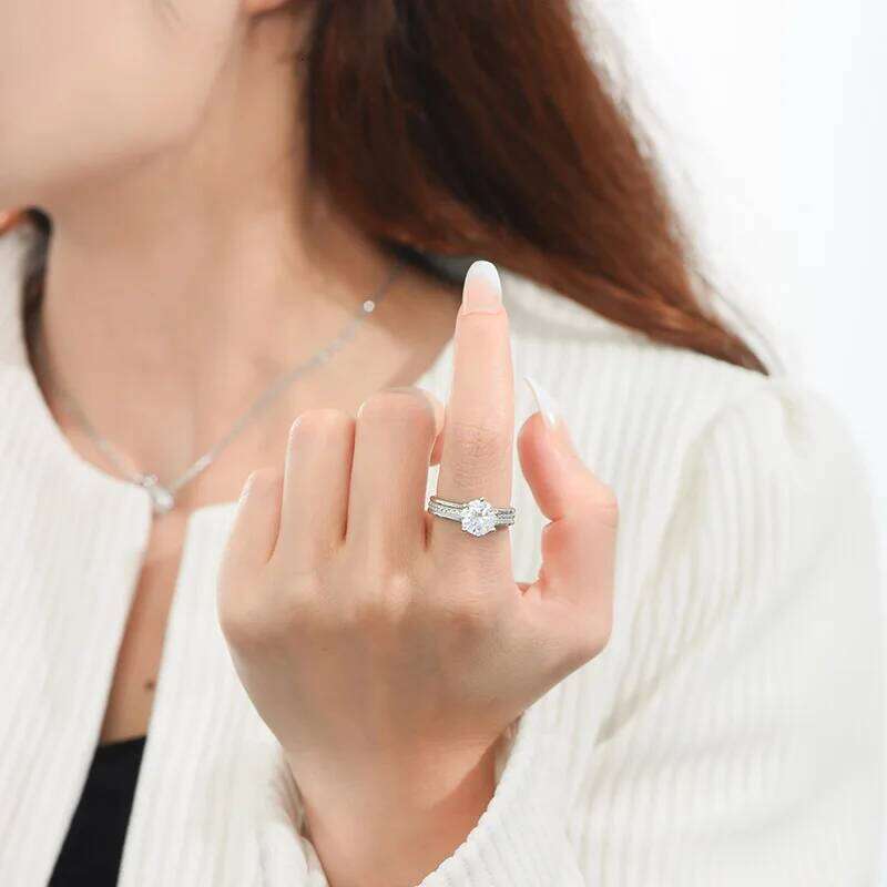 3CT D Color Moissanite Ring For Women 925 Sterling Silver with White Gold Plated Lab Diamond Engagement Wedding Band Jewelry 76d