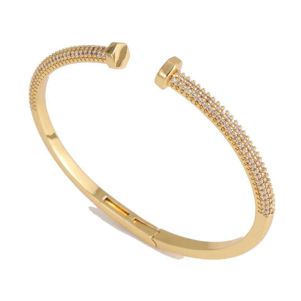ZAKOL Luxury Nail Screws Design Full Zircon CZ Adjustable Open Bangle Bracelet for Women Men Exquisite Accessories Gift