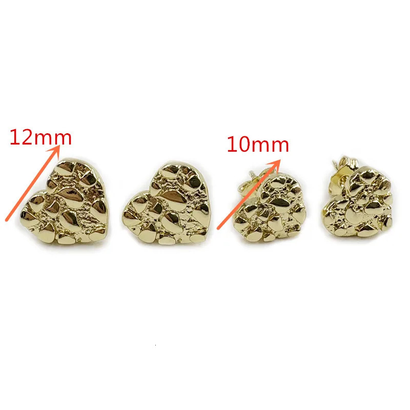 Size 10mm 12mm 14K Gold Plated Hip Hop Nugget Stud Earrings Irregular Heart Shape Fashion Jewelry for Men And Women 251224