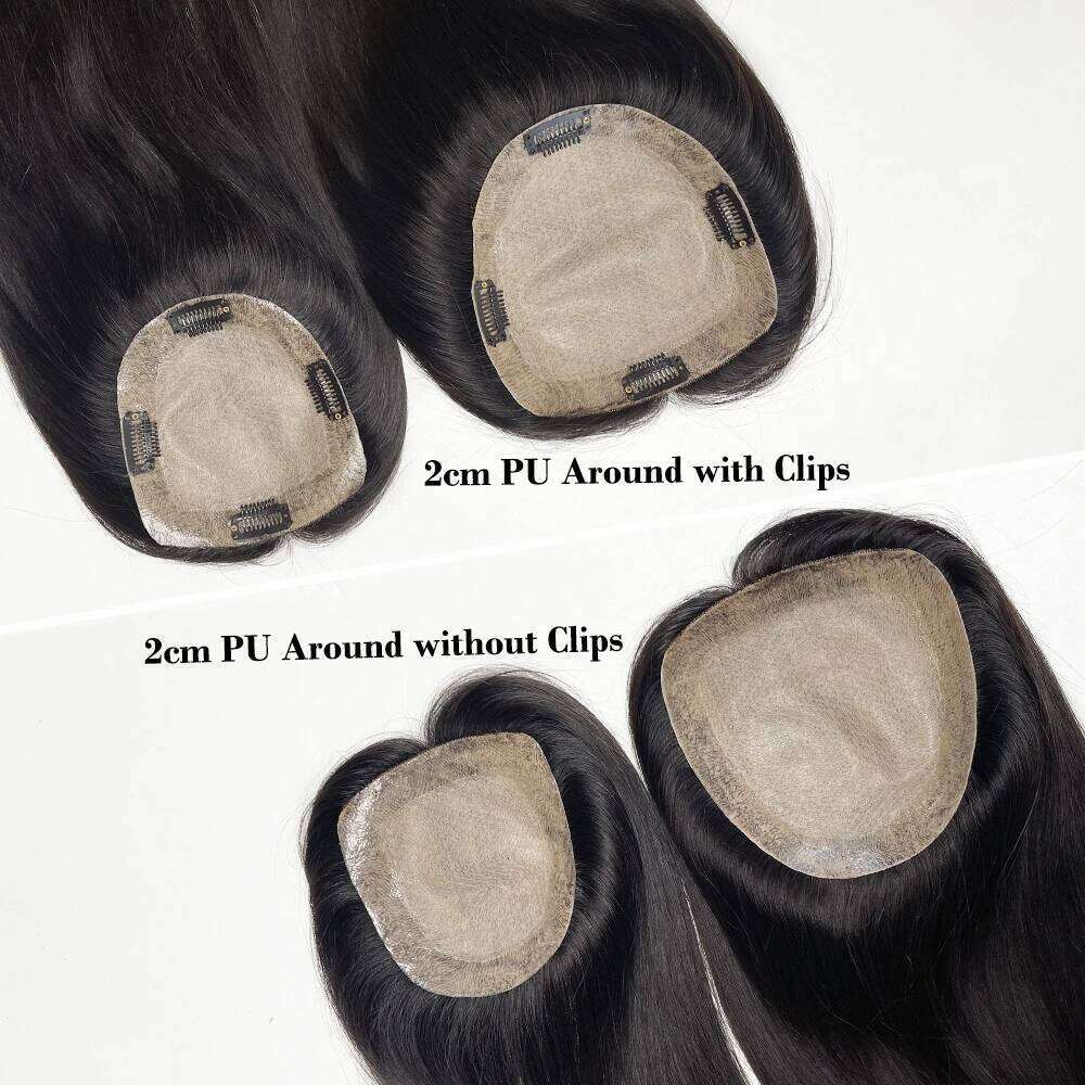 Base Human with 4 Clips and PU Around Virgin European Hair Silk Top Women Topper Fine Hairpiece 12X13CM 15X16CM