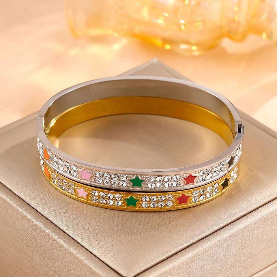 ZAKOL Classic Stainless Steel Bracelets with Rhinestones Colorful Five Pointed Star Clover Embedded Bracelet Exquisite Jewelry