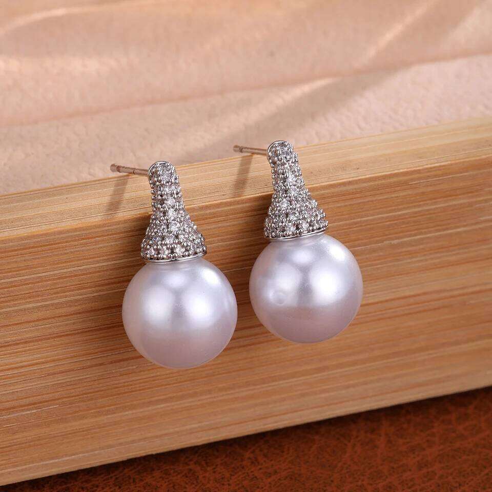 ZAKOL Cute Micro-inlaid Zircon Round Pearls Stud Earrings Simple Fashion Women's Wedding Party Jewelry Wholesale