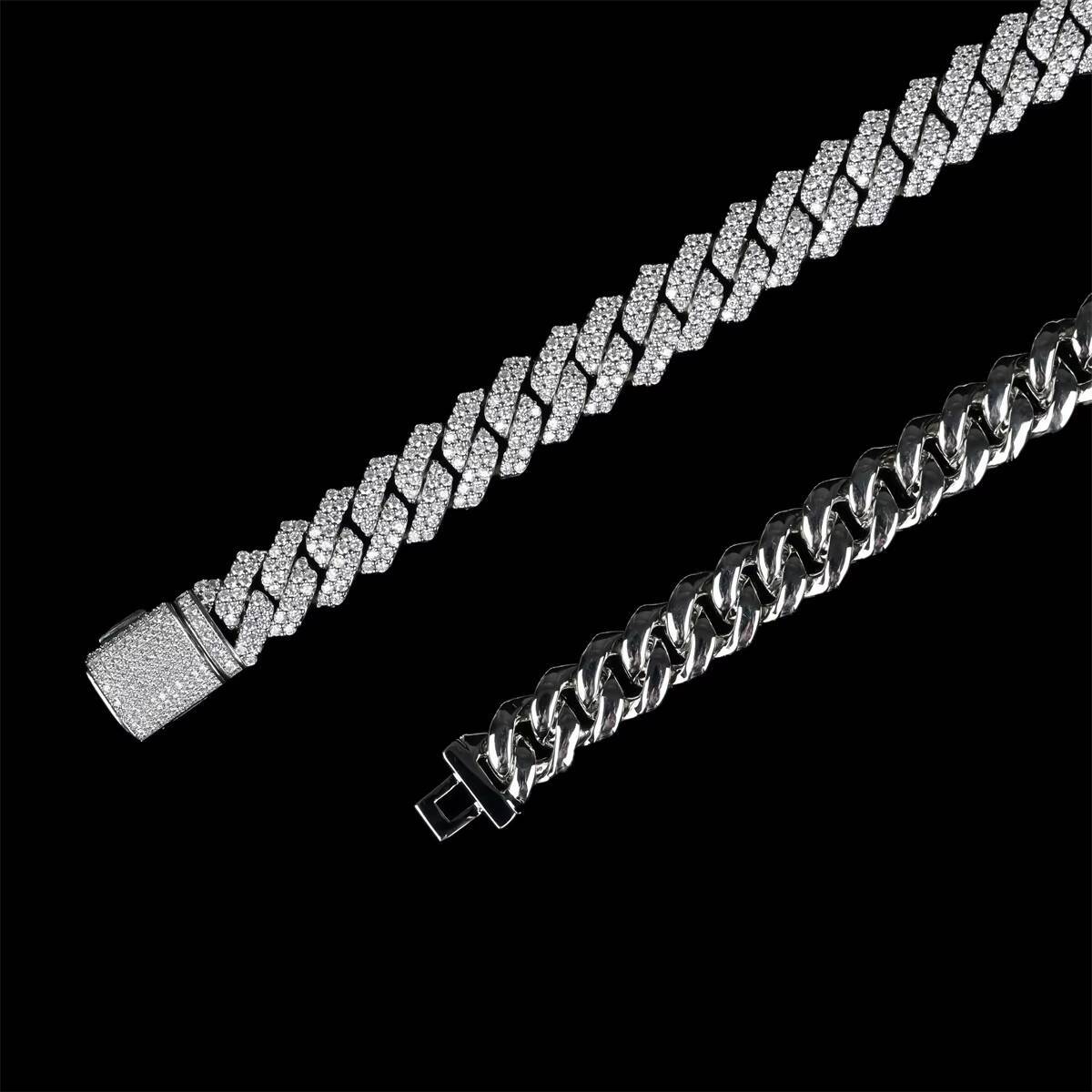 Wholesale 14mm Cuban Link Chain 14k Gold Plated Hip Hop Necklace with D color vvs moissanite for Engagement