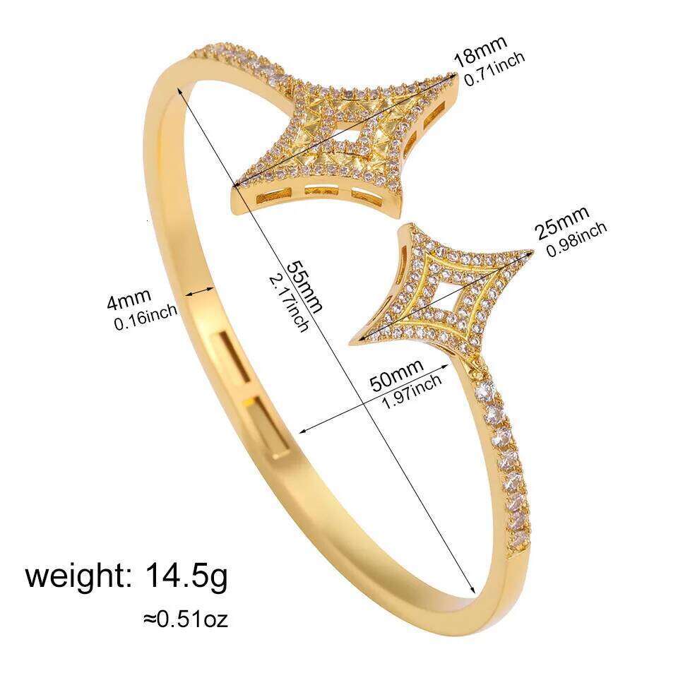 ZAKOL Four-Pointed Star Adjustable Open Bracelet Elegant Statement Sparkling Zirconia Jewelry for Women Wedding Party