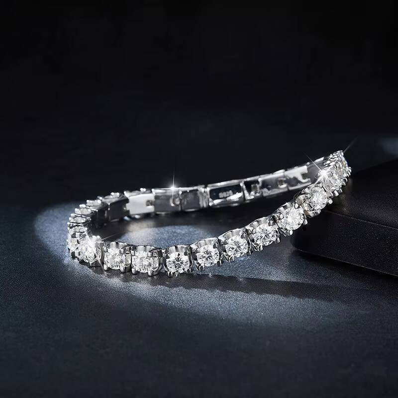 Trendy 925 Sterling Silver Round Brilliant Cut 5mm D Color VVS1 Moissanite Tennis Chain Bracelet Fine Jewelry for Women