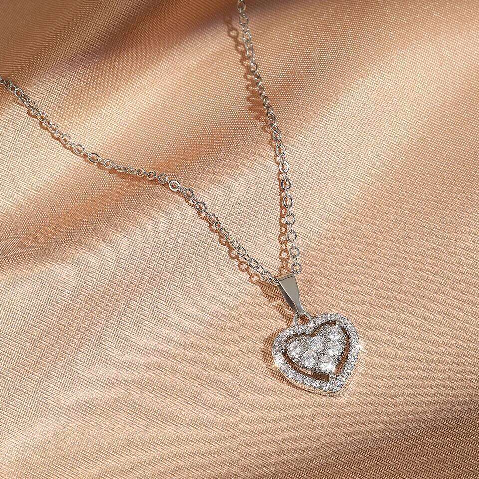 ZAKOL Luxury Zircon Heart Pendant Necklaces For Women Elegant Sliver Color Crystal CZ Necklace Bridal Wedding Jewelry Gift