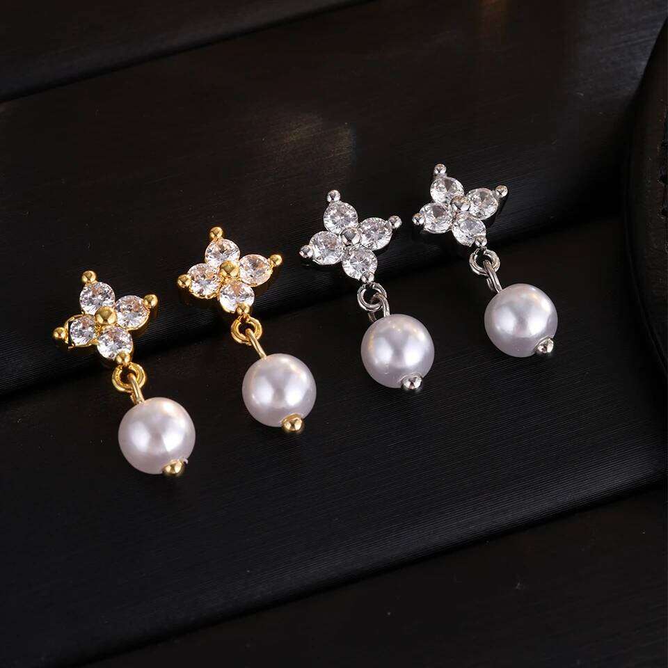 ZAKOL New Elegant Cubic Zirconia Imitation Pearl Dangle Earrings for Women Aesthetic Bridal Earring Fashion Wedding Jewelry