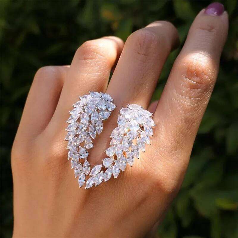 ZAKOL Buling AAA Marquise Zircon Feather Shape Open Ring Wedding Rings for Women Silver Color Drop Shipping Jewelry