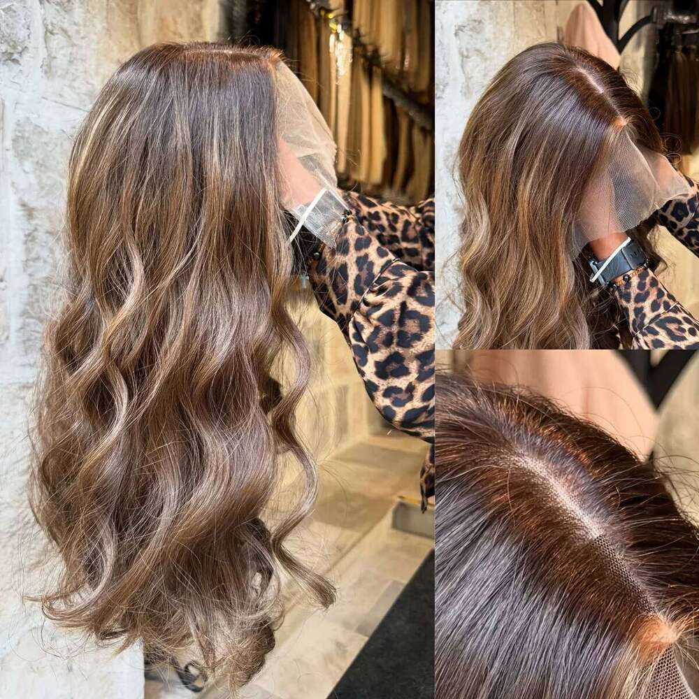 Soft Ombre Brown 24inch Long 5x5 Silk Base Body Wave Jewish Human Wig With Baby HD Lace European Hair Preplucked Daily