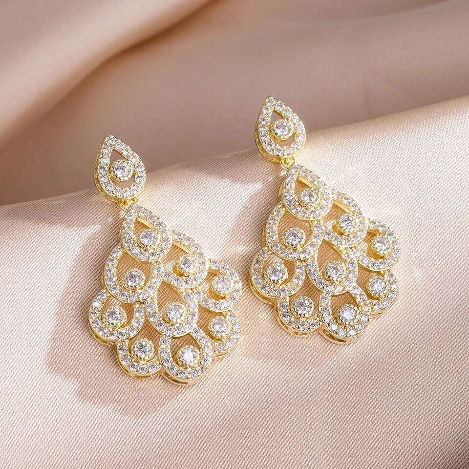 ZAKOL Luxury Geometric Water Chandelier Dangle Drop Earrings for Women Buling Clear Crystal Bridal Earring Jewelry