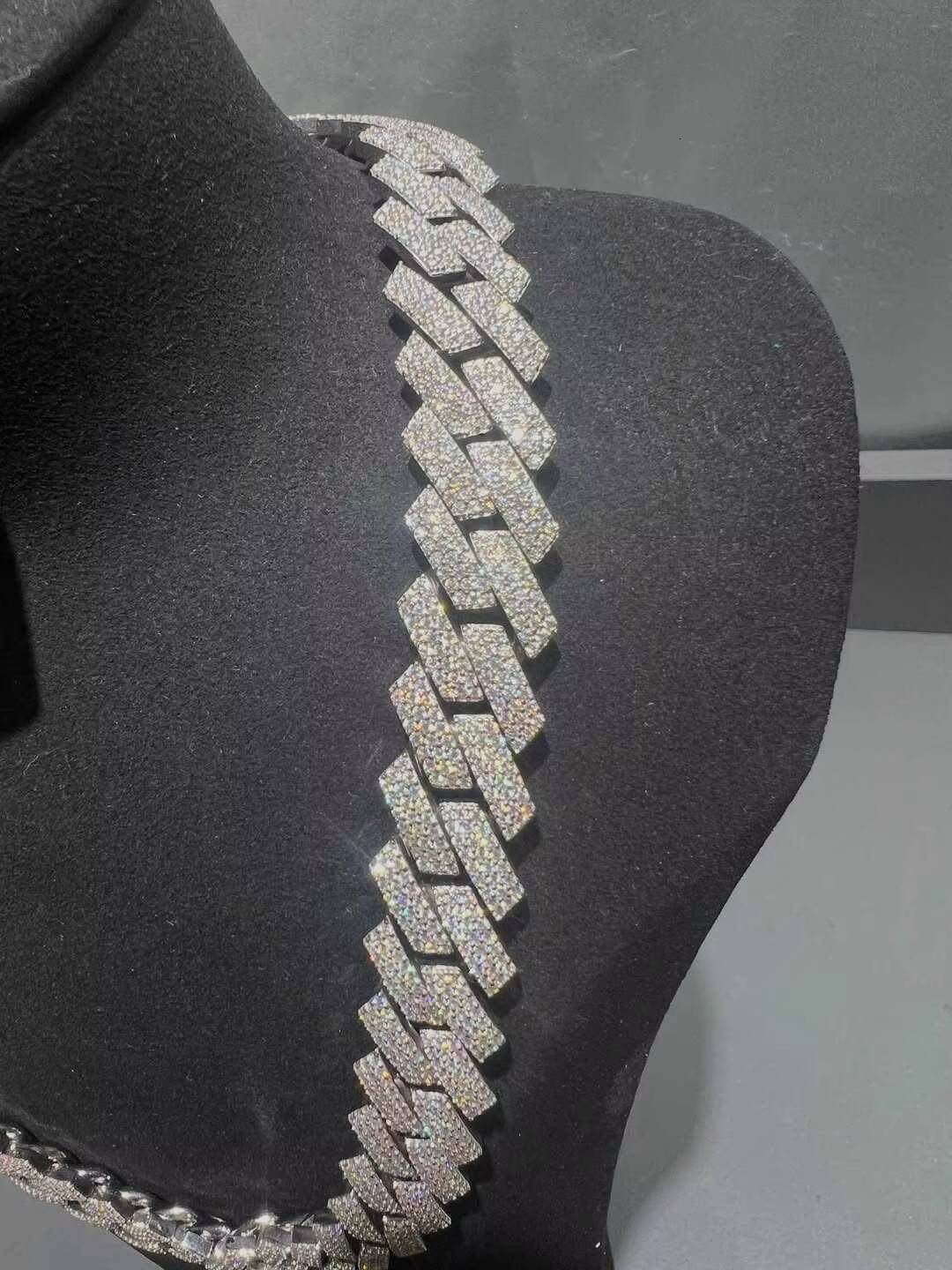 925 Sterling Silver Moissanite Hiphop Solid Necklace Heavy Weight Cuban Link Chain in 15mm 20mm Sizes Gold Plated Jewelry