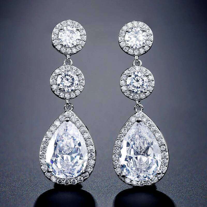 ZAKOL Luxury Zircon Long Dangle Earrings Round Water Drop AAA CZ Bridal Wedding Jewelry for Women