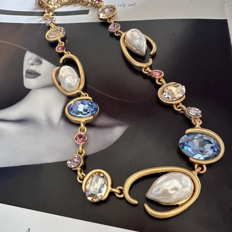 Glam O-Link Choker Rhinestone Collarbone Pendant Necklace Long Layering Chain for Women Sparkling Evening Party Jewelry 251223