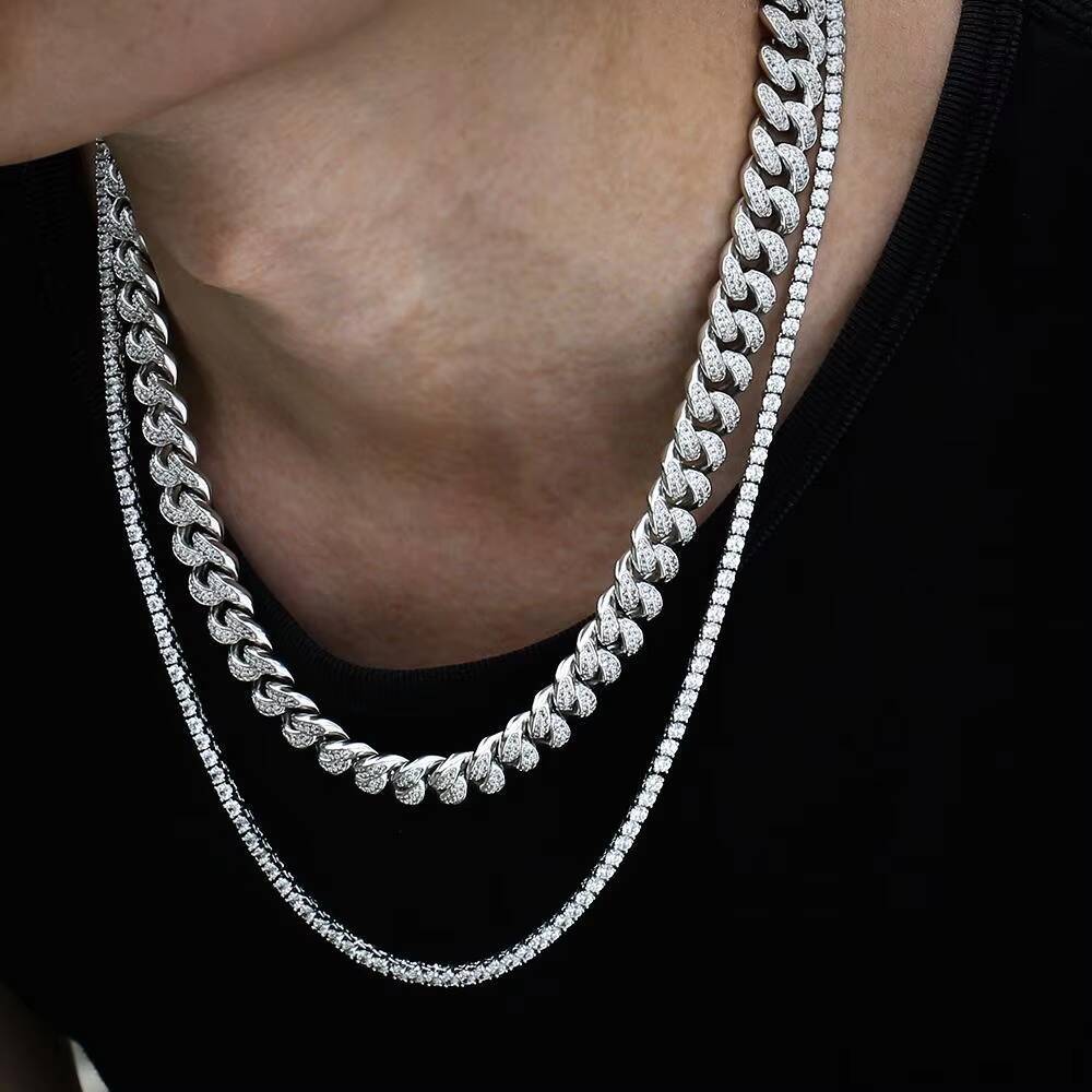 Moissanite Necklace 6MM 8MM 10mm 12mm 15mm Hip Hop Jewelry 925 Sterling Silver Bracelet Men Women VVS Iced Out Cuban Link Chain