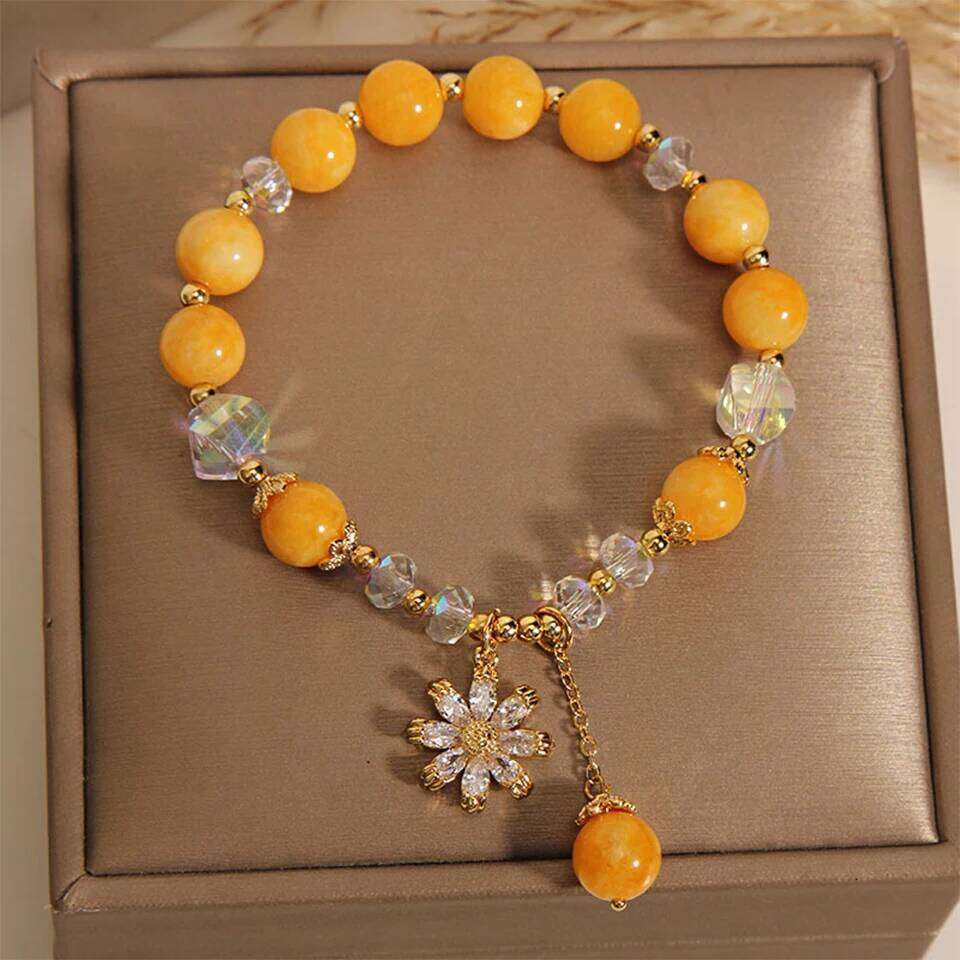 ZAKOL Summer Fashion Sweet Daisy Flower Bracelet For Women Girls Colorful Crystal Beaded Elastic Rope Bracelets Jewelry Gifts