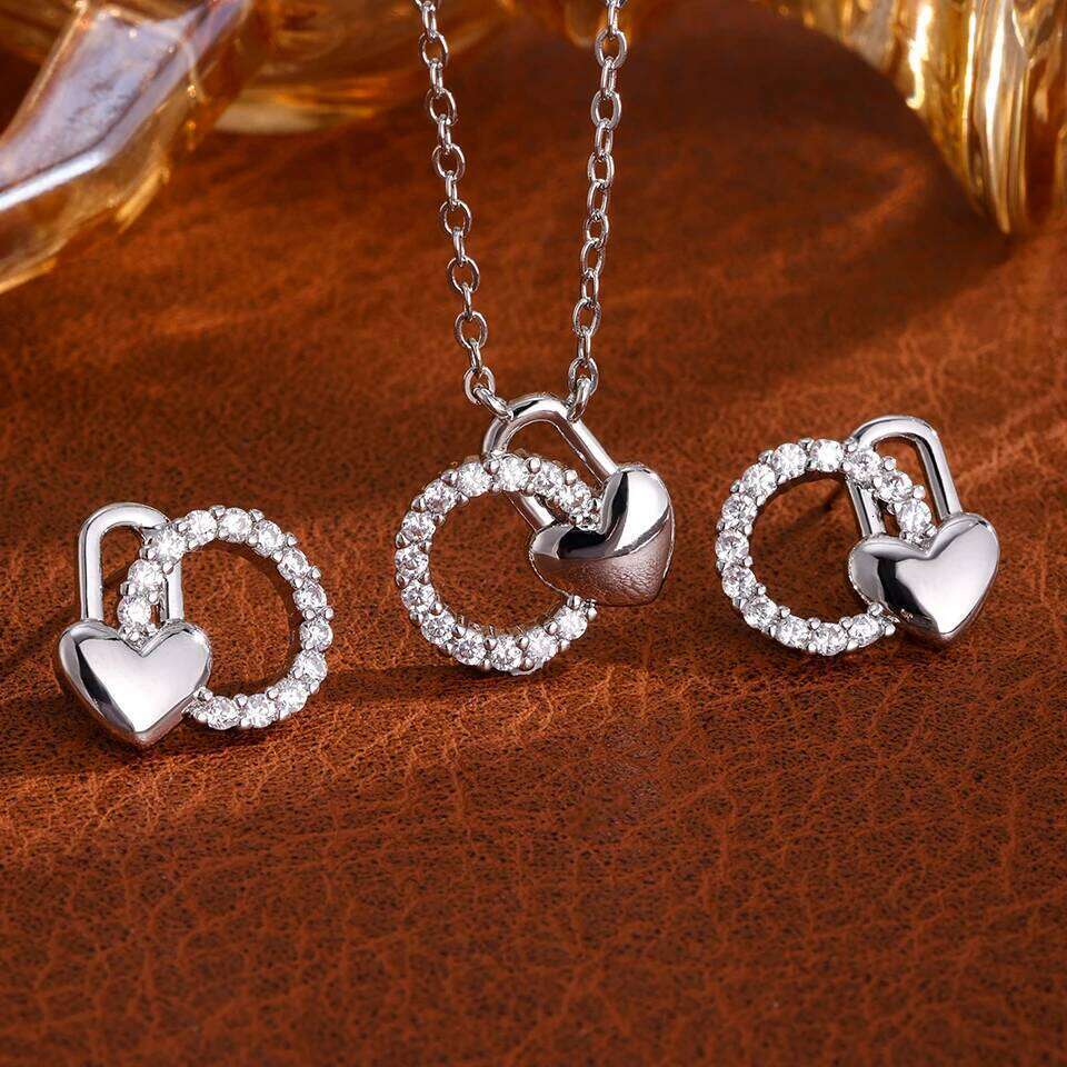 ZAKOL Gold/Silver Color Heart-Shaped Hollow out Zircon Inlaid Earrings And Necklace Set for Women Elegant Party Jewelry